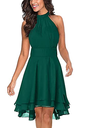 Onsoyours Damen Kleid Sexy Cocktailkleid Partykleid A Linie Elegant Chiffon Ärmellos Knielanges Neckholder Kleider Sommerkleid Strandkleid Ballkleid Strandkleid A Grün XS von Onsoyours