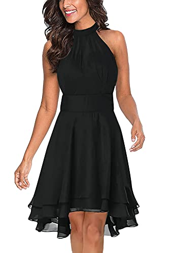 Onsoyours Damen Kleid Sexy Cocktailkleid Partykleid A Linie Elegant Chiffon Ärmellos Knielanges Neckholder Kleider Sommerkleid Strandkleid Ballkleid Strandkleid A Schwarz XS von Onsoyours