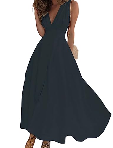 Onsoyours Damen Kleid V Ausschnitt Ärmellos Lange Freizeitkleider Sommer Strand Maxi Dress A Schwarz M von Onsoyours