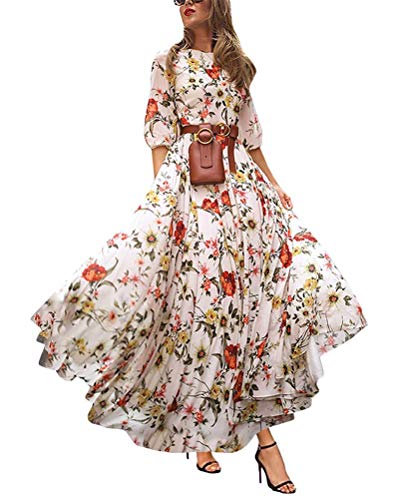 Onsoyours Damen Kleider Retro Rockabilly Kleid Lose Maxikleider Fließende Longbluse Casual Leicht Sommerkleid Lässige Kleidung Abendkleid Frauenkleid Strand Swing Kleid A Weiß S von Onsoyours