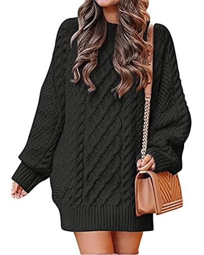 Onsoyours Damen Kleider Strick Pulloverkleid Casual Langarm Pullover Rundkragen Winterkleid Pulli Minikleid Pullover Kleid A Schwarz S von Onsoyours