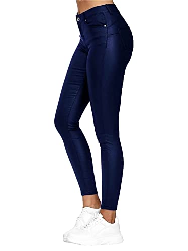 Onsoyours Damen Kunstleder High Waist Leggings Skinny Pu Leder Strumpfhosen Leder-Optik Hose Treggings Blau L von Onsoyours