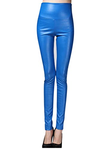 Onsoyours Damen Kunstleder Leggings Lederhose High Waist PU Leder Leggings Hose Strumpfhosen Treggins Leggins Kunstleder Leggings Thermal Fleece Kunstleder Winter Blau XL von Onsoyours