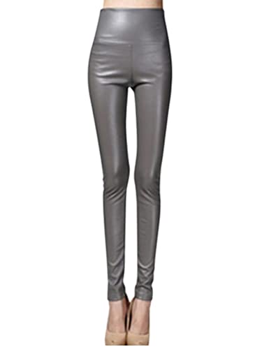 Onsoyours Damen Kunstleder Leggings High Waist PU Leder Hose Strumpfhosen Treggins Leggins Thermal Fleece Winter Hellgrau S von Onsoyours