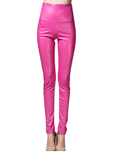 Onsoyours Damen Kunstleder Leggings Lederhose High Waist PU Leder Leggings Hose Strumpfhosen Treggins Leggins Kunstleder Leggings Thermal Fleece Kunstleder Winter Lila rot S von Onsoyours