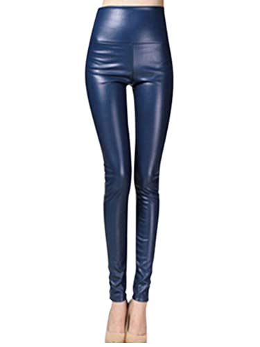 Onsoyours Damen Kunstleder Leggings High Waist PU Leder Hose Strumpfhosen Treggins Leggins Thermal Fleece Winter Marine L von Onsoyours