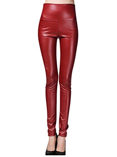 Onsoyours Damen Kunstleder Leggings Lederhose High Waist PU Leder Leggings Hose Strumpfhosen Treggins Leggins Kunstleder Leggings Thermal Fleece Kunstleder Winter Weinrot XL von Onsoyours