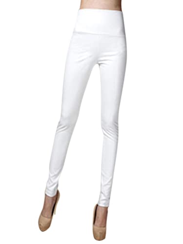 Onsoyours Damen Kunstleder Leggings High Waist PU Leder Hose Strumpfhosen Treggins Leggins Thermal Fleece Winter Weiß S von Onsoyours