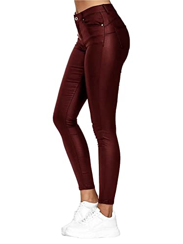 Onsoyours Damen Kunstleder Leggings Sexy Pu High Waist Skinny Leggings Damen Hose Fake Leder Look Lederleggings Blickdicht Lederhose Weinrot XL von Onsoyours