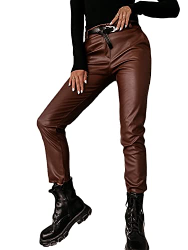 Onsoyours Damen Kunstleder Leggings Sexy Pu High Waist Skinny Leggings Hose Fake Leder Look Lederleggings Blickdicht Lederhose 03 Braun XL von Onsoyours