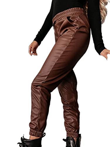 Onsoyours Damen Kunstleder Leggings Sexy Pu High Waist Skinny Leggings Hose Fake Leder Look Lederleggings Blickdicht Lederhose 04 Braun XL von Onsoyours