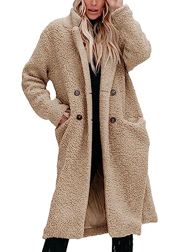 Onsoyours Damen Kunstpelz Mantel Verdicken Pelzmantel Flaumig Warme Outwear Winterjacke Vorne Offen Faux Wolle Mantel Cardigan Jacke Elegant Winter A Khaki M von Onsoyours