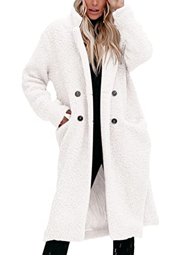 Onsoyours Damen Kunstpelz Mantel Verdicken Pelzmantel Flaumig Warme Outwear Winterjacke Vorne Offen Faux Wolle Mantel Cardigan Jacke Elegant Winter A Weiß M von Onsoyours