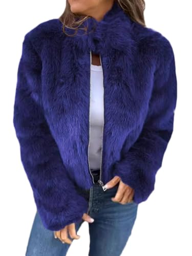 Onsoyours Damen Kunstpelz Mantel Winterjacke Jacke Herbst Winter Warm Winterjacke Elegant Cardigan Reißverschluss Wintermantel Parka Outwear A Blau XL von Onsoyours