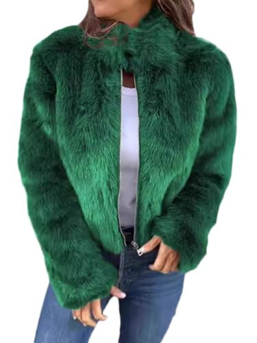 Onsoyours Damen Kunstpelz Mantel Winterjacke Jacke Herbst Winter Warm Winterjacke Elegant Cardigan Reißverschluss Wintermantel Parka Outwear A Grün S von Onsoyours