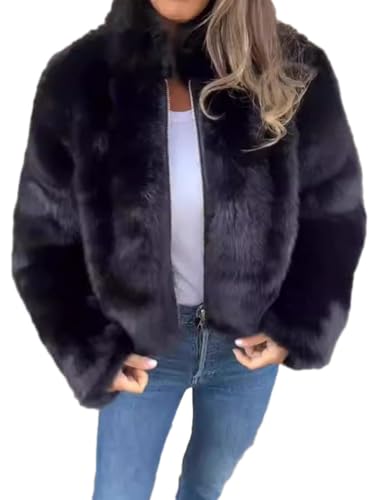 Onsoyours Damen Kunstpelz Mantel Winterjacke Jacke Herbst Winter Warm Winterjacke Elegant Cardigan Reißverschluss Wintermantel Parka Outwear A Schwarz S von Onsoyours