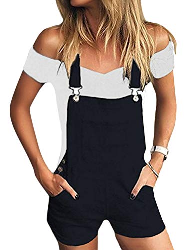 Onsoyours Damen Kurz Jeanslatzhose Denim Vintage Loose Fit Overall Jumpsuit Playsuit Jeans Hosenanzug Romper Mit Blumen Drucken Latzshorts A Schwarz X-Large von Onsoyours