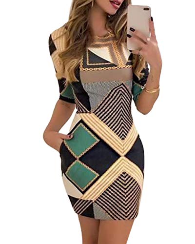 Onsoyours Damen Kurzarm Kleid Rundhals Bodycon Kleid Herbst Winter Kleid Enges Elegant Business Minikleid Abendkleid Bleistftkleid Sport Kleid Mehrfarbig 38 von Onsoyours