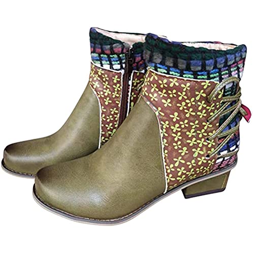 Onsoyours Damen Kurze Stiefel Stiefeletten mit Absatz Vintage Reißverschluss Biker Boots für Frauen mit Absatz Ankle Boots Winterstiefel Knöchelschuhe Grün 42 EU von Onsoyours
