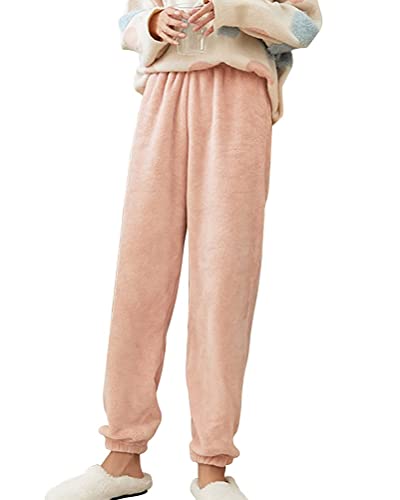 Onsoyours Damen Kuschelhose Flauschig Fleecehose Gefütterte Verdickte Thermohose Sweatpants Elastische Taille Fleece Plüsch Dicke Schlafanzughose Rosa XL von Onsoyours