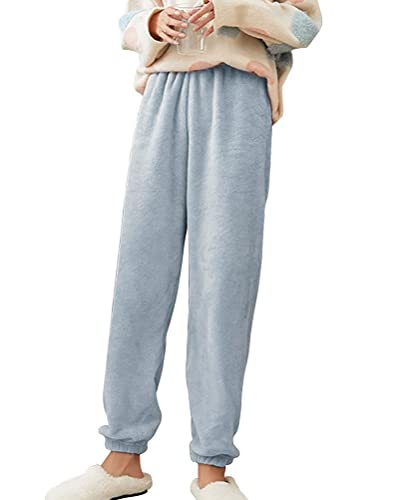 Onsoyours Damen Kuschelhose Flauschig Warm Fleecehose Gefütterte Verdickte Thermohose Sweatpants Elastische Taille Fleece Plüsch Dicke Schlafanzughose Blau XL von Onsoyours