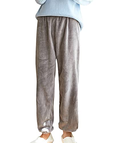 Onsoyours Damen Kuschelhose Flauschig Warm Fleecehose Gefütterte Verdickte Thermohose Sweatpants Elastische Taille Fleece Plüsch Dicke Schlafanzughose Grau L von Onsoyours