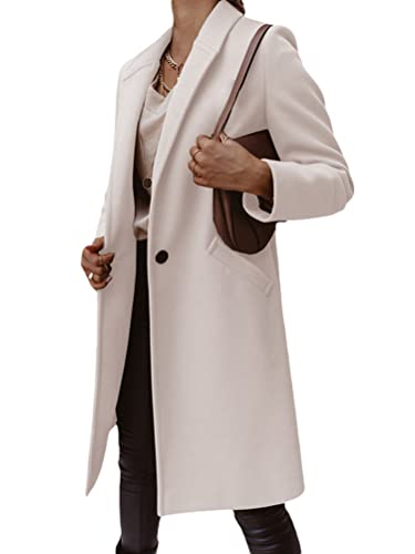 Onsoyours Damen Lang Blazer Winter Revers Wollmantel Elegant Trench Jacke Lange Parka Overcoat Outwear Mantel Langarm Blazer Sakko Einfarbig Slim Fit Jacke A Beige L von Onsoyours