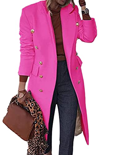 Onsoyours Damen Lang Blazer Winter Revers Wollmantel Trench Jacke Lange Parka Overcoat Outwear Elegant Langarm Blazer Sakko Einfarbig Slim Fit Blazerjacke Lila rot 3XL von Onsoyours