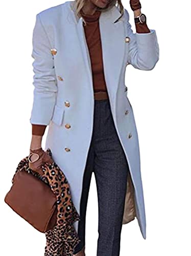 Onsoyours Damen Lang Blazer Winter Revers Wollmantel Trench Jacke Lange Parka Overcoat Outwear Elegant Langarm Blazer Sakko Einfarbig Slim Fit Blazerjacke Weiß XXL von Onsoyours
