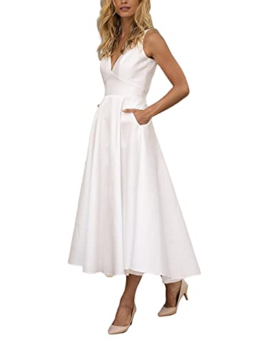 Onsoyours Damen Lang Kleid Sommer Maxi Abend Rückenfrei Party Kleid A Weiß M von Onsoyours