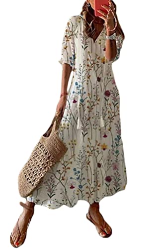 Onsoyours Damen Lang V-Ausschnitt Wickelkleider Sommer Casual Kurzarm Blumen Boho Rüschen Maxikleider Strandkleider Swing Freizeitkleid Strandkleid Cocktailkleid Gelb XL Onsoyours Damen Lang V-Ausschnitt Wickelkleider Sommer Casual Kurzarm Blumen Boho Rüschen Maxikleider Strandkleider Swing Freizeitkleid Strandkleid Cocktailkleid Gelb XL von Onsoyours