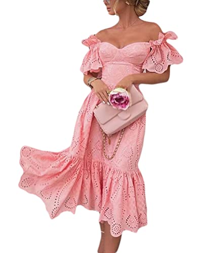 Onsoyours Damen Langarm/Kurzarm V-Ausschnitt Retro Sommer Spitzen Strandkleid Hohles Kleid Minikleid Boho Sommerkleid Elegant Casual A-Linie Kleid D Rosa XL Onsoyours Damen Langarm/Kurzarm V-Ausschnitt Retro Sommer Spitzen Strandkleid Hohles Kleid Minikleid Boho Sommerkleid Elegant Casual A-Linie Kleid D Rosa XL von Onsoyours