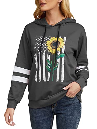 Onsoyours Damen Langarm Hoodie Sun Flower Drucken Leichtes Sweatshirt Leichter Kapuzenpullover A Dunkelgrau L von Onsoyours