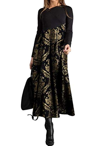 Onsoyours Damen Langarm Loose Plain Plus Size Maxikleider Lässige Langkleid Maxikleider Kleid Mittelalter Maxikleid Langarm Boho Kleider Mit Taschen A Schwarz XL von Onsoyours