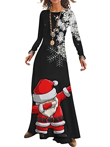 Onsoyours Damen Langarm Loose Plus Size Maxikleider Lässige Langkleider Weihnachten Kleid Tunika Weihnachtsdruck Kleid Rundhals Langarm Maxikleid Weihnachtskleid Weihnachten 23 XXL von Onsoyours