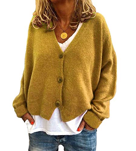 Onsoyours Damen Langarm Strick Mantel Pullover Elegant Strickjacke Winter Cardigan Knit Sweater Einfarbig Mantel Sweater Bluse Winter Cardigan Tops B Gelb XXL Onsoyours Damen Langarm Strick Mantel Pullover Elegant Strickjacke Winter Cardigan Knit Sweater Einfarbig Mantel Sweater Bluse Winter Cardigan Tops B Gelb XXL von Onsoyours