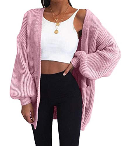 Onsoyours Damen Langarm Strickjacke Elegant Strick Mantel Open Front Sweater Cardigan Mit Knopfleiste Und Taschen Rosa S von Onsoyours