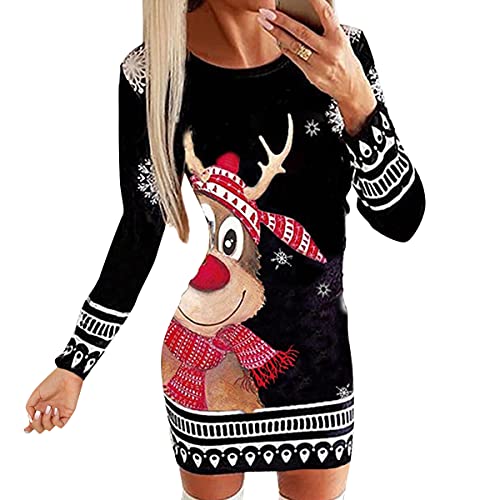 Onsoyours Damen Langarm Swing Skaterkleid Minikleid Weihnachtskleid B Schwarz 01 M von Onsoyours