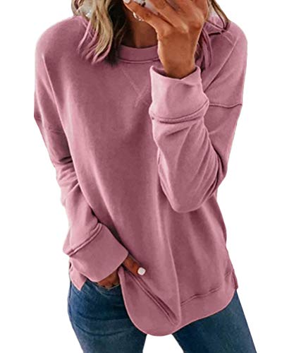 Onsoyours Damen Langarm T-Shirt Rundhals Ausschnitt Lose Bluse Langarmshirts Hemd Pullover Sweatshirt Oberteil Tops Shirts Rosa 44 von Onsoyours