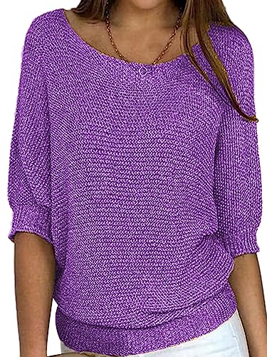 Onsoyours Damen Langarm Tshirt Casual Basic Locker Rundhals Oversize Pullover Lang Sweatshirt Bluse Oberteile Tops A Violett L von Onsoyours