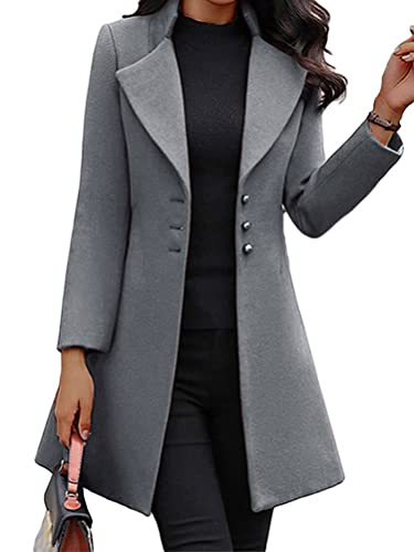 Onsoyours Damen Langarm Wintermantel Revers Knielanger Trenchcoat Baumwolljacke Schmale Vintage Jacke mit Taschen von Onsoyours