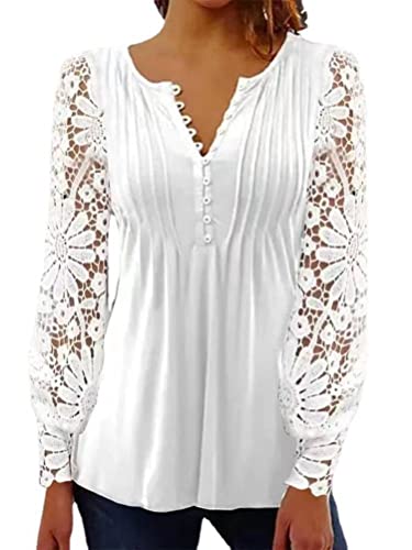 Onsoyours Damen Langarmshirt Blusen Elegant Langarm Mit Spitzenarm V-Ausschnitt Blumenmuster Shirt Hemd Casual Mode Leicht Tunika Spitzen T-Shirt Tops Oberteile Spitzeshirts B Weiß 3XL Onsoyours Damen Langarmshirt Blusen Elegant Langarm Mit Spitzenarm V-Ausschnitt Blumenmuster Shirt Hemd Casual Mode Leicht Tunika Spitzen T-Shirt Tops Oberteile Spitzeshirts B Weiß 3XL von Onsoyours