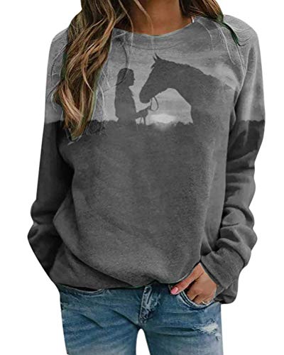 Onsoyours Damen Langarmshirt Süße Katze Tier Drucken 3D Druck Katzen-Muster Gestreift Rundhals Lange Pulli Herbst Kapuzenpullover Tshirt Herbst Shirts Hemd Rundhals Pullover G Grau 3XL von Onsoyours