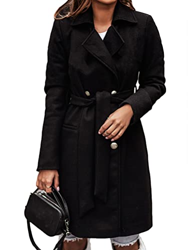 Onsoyours Damen Lange Mantel Jacke Trenchcoat Herbst Winter Elegante Wollmantel Revers Parka Coat Outwear Blazer mit Taschen Schwarz XS von Onsoyours