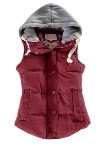 Onsoyours Damen Lange Weste Ärmellose Kapuzenjacken Mit Baumwolle Gepolsterte Mäntel Daunenweste Steppweste Damen Warm Weiche Ärmellos Jacke Mit Kapuze Slim Fit A Rot XL von Onsoyours