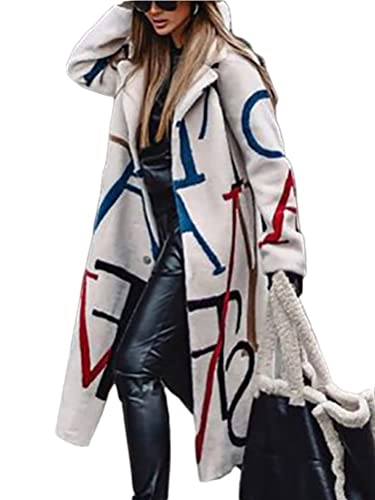 Onsoyours Damen Langer Mantel Mode Herbst Frühling Jacke Winddichter Mantel Brief Druck Casual Übergangsmantel Freizeit Outwear Herbstjacke A Beige L von Onsoyours