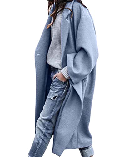 Onsoyours Damen Langer Trenchcoat Slim Fit Warme Mantel Winterjacke Übergangsmantel Winter Herbst Mantel mit Reverskragen Kleidung Elegante Jacke A Blau 3XLA von Onsoyours