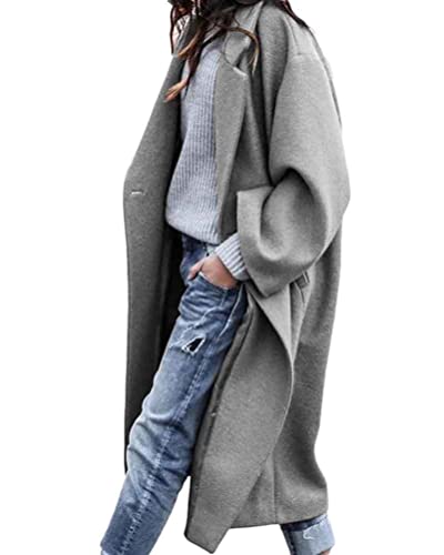 Onsoyours Damen Langer Trenchcoat Slim Fit Warme Mantel Winterjacke Übergangsmantel Winter Herbst Mantel mit Reverskragen Kleidung Elegante Jacke A Grau 3XL von Onsoyours