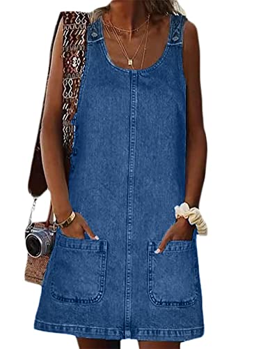 Onsoyours Damen Latzhose Jeanslatzhose Jeanskleid Hose Denim Overall Jumpsuit Playsuit Jeans Vintage Loose Fit Hoseanzug Romper mit Taschen Blau L von Onsoyours