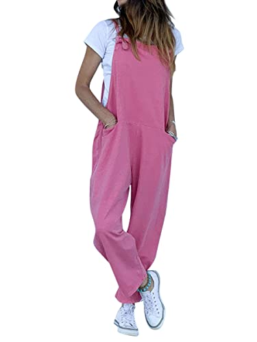 Onsoyours Damen Latzhose Sommer Oversize Trägerhose Beiläufig Loose Fit Casual Print Retro Latzhose Bib Pants Overall Baggy Jumpsuit Strampler Sommerhose mit Träger A Rosa L von Onsoyours